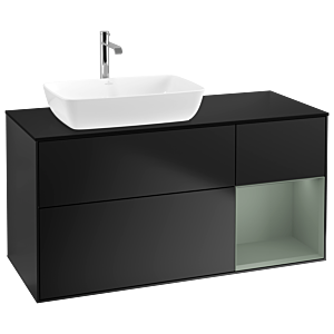 Villeroy und Boch Finion Waschtischunterschrank G812GMPD 120cm, Abdeckplatte black matt, Emotion, Regale Olive matt lacquer, Black matt lacquer