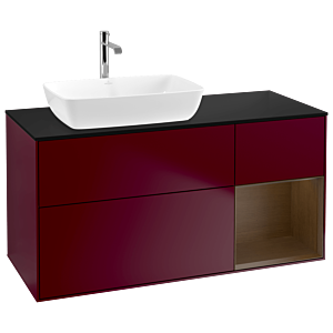 Villeroy und Boch Finion Waschtischunterschrank G812GNHB 120cm, Abdeckplatte black matt, Emotion, Regale Walnut Veneer, Peony Matt