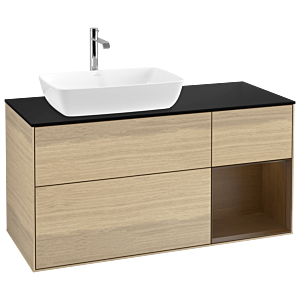 Villeroy und Boch Finion Waschtischunterschrank G812GNPC 120cm, Abdeckplatte black matt, Emotion, Regale Walnut Veneer, Oak Veneer