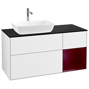Villeroy und Boch Finion Waschtischunterschrank G812HBGF 120cm, Abdeckplatte black matt, Emotion, Regale Peony matt lacquer, Glossy white lacquer
