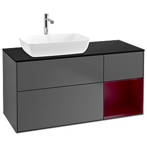 Villeroy und Boch Finion Waschtischunterschrank G812HBGK 120cm, Abdeckplatte black matt, Emotion, Regale Peony matt lacquer, Anthracite matt