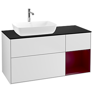 Villeroy und Boch Finion Waschtischunterschrank G812HBMT 120cm, Abdeckplatte black matt, Emotion, Regale Peony matt lacquer, White matt lacquer