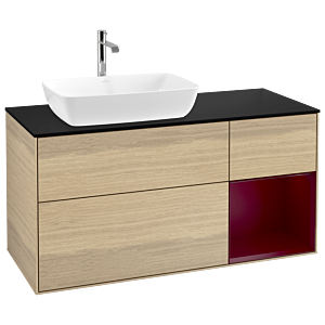 Villeroy und Boch Finion Waschtischunterschrank G812HBPC 120cm, Abdeckplatte black matt, Emotion, Regale Peony matt lacquer, Oak Veneer