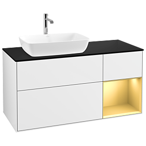 Villeroy und Boch Finion Waschtischunterschrank G812HFGF 120cm, Abdeckplatte black matt, Emotion, Regale Gold matt lacquer, Glossy white lacquer