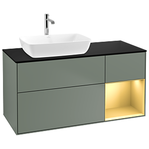 Villeroy und Boch Finion Waschtischunterschrank G812HFGM 120cm, Abdeckplatte black matt, Emotion, Regale Gold matt lacquer, Olive Matt Lacquer