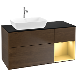 Villeroy and Boch Finion Villeroy and Boch Finion G812HFGN 120cm, cover plate black matt, Emotion, shelves gold matt lacquer, walnut veneer