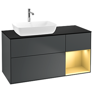 Villeroy und Boch Finion Waschtischunterschrank G812HFHG 120cm, Abdeckplatte black matt, Emotion, Regale Gold matt lacquer, Midnight Blue Matt Lacquer