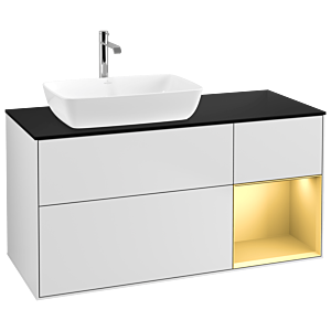 Villeroy und Boch Finion Waschtischunterschrank G812HFMT 120cm, Abdeckplatte black matt, Emotion, Regale Gold matt lacquer, White matt lacquer