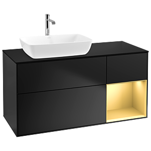 Villeroy und Boch Finion Waschtischunterschrank G812HFPD 120cm, Abdeckplatte black matt, Emotion, Regale Gold matt lacquer, Black matt lacquer