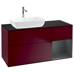 Villeroy und Boch Finion Waschtischunterschrank G812HGHB 120cm, Abdeckplatte black matt, Emotion, Regale Midnight matt lacquer, Peony Matt