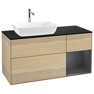 Villeroy und Boch Finion Waschtischunterschrank G812HGPC 120cm, Abdeckplatte black matt, Emotion, Regale Midnight matt lacquer, Oak Veneer