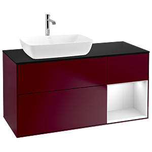 Villeroy und Boch Finion Waschtischunterschrank G812MTHB 120cm, Abdeckplatte black matt, Emotion, Regale White matt lacquer, Peony Matt
