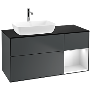 Villeroy und Boch Finion Waschtischunterschrank G812MTHG 120cm, Abdeckplatte black matt, Emotion, Regale White matt lacquer, Midnight Blue Matt Lacquer