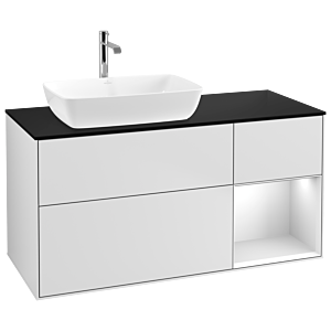 Villeroy und Boch Finion Waschtischunterschrank G812MTMT 120cm, Abdeckplatte black matt, Emotion, Regale White matt lacquer, White matt lacquer