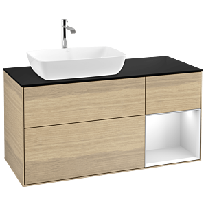 Villeroy und Boch Finion Waschtischunterschrank G812MTPC 120cm, Abdeckplatte black matt, Emotion, Regale White matt lacquer, Oak Veneer