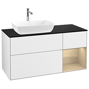 Villeroy und Boch Finion Waschtischunterschrank G812PCGF 120cm, Abdeckplatte black matt, Emotion, Regale Oak Veneer, Glossy white lacquer