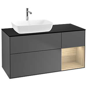 Villeroy und Boch Finion Waschtischunterschrank G812PCGK 120cm, Abdeckplatte black matt, Emotion, Regale Oak Veneer, Anthracite matt