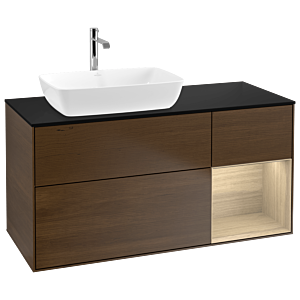 Villeroy und Boch Finion Waschtischunterschrank G812PCGN 120cm, Abdeckplatte black matt, Emotion, Regale Oak Veneer, Walnut veneer