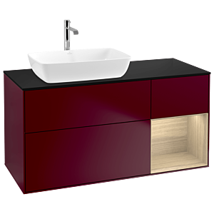 Villeroy und Boch Finion Waschtischunterschrank G812PCHB 120cm, Abdeckplatte black matt, Emotion, Regale Oak Veneer, Peony Matt