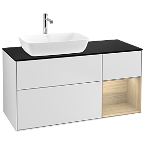 Villeroy und Boch Finion Waschtischunterschrank G812PCMT 120cm, Abdeckplatte black matt, Emotion, Regale Oak Veneer, White matt lacquer
