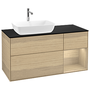 Villeroy und Boch Finion Waschtischunterschrank G812PCPC 120cm, Abdeckplatte black matt, Emotion, Regale Oak Veneer, Oak Veneer