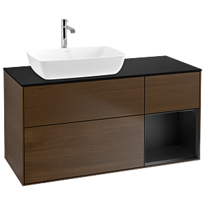 Villeroy und Boch Finion Waschtischunterschrank G812PDGN 120cm, Abdeckplatte black matt, Emotion, Regale Black matt lacquer, Walnut veneer