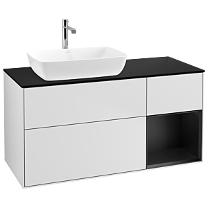Villeroy und Boch Finion Waschtischunterschrank G812PDMT 120cm, Abdeckplatte black matt, Emotion, Regale Black matt lacquer, White matt lacquer