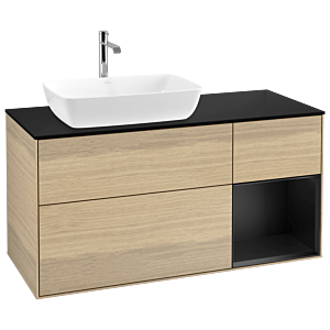 Villeroy und Boch Finion Waschtischunterschrank G812PDPC 120cm, Abdeckplatte black matt, Emotion, Regale Black matt lacquer, Oak Veneer
