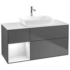 Villeroy und Boch Finion Waschtischunterschrank G821GFGK 120cm, Abdeckplatte white matt, Emotion, Regale Glossy white lacquer, Anthracite matt