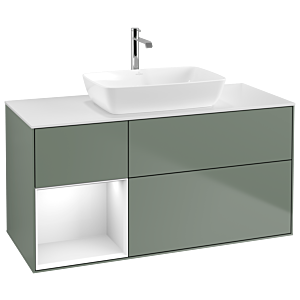 Villeroy and Boch Finion Villeroy and Boch Finion G821GFGM 120cm, cover plate white matt, Emotion, shelves Glossy white lacquer, Olive Matt Lacquer