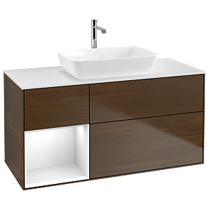 Villeroy and Boch Finion Villeroy and Boch Finion G821GFGN 120cm, cover plate white matt, Emotion, shelves Glossy white lacquer, walnut veneer