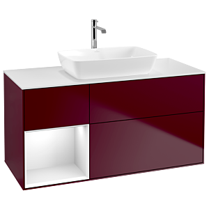 Villeroy und Boch Finion Waschtischunterschrank G821GFHB 120cm, Abdeckplatte white matt, Emotion, Regale Glossy white lacquer, Peony Matt