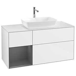 Villeroy und Boch Finion Waschtischunterschrank G821GKGF 120cm, Abdeckplatte white matt, Emotion, Regale Anthracite matt lacquer, Glossy white lacquer