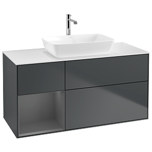 Villeroy et Boch Finion Villeroy et Boch G821GKHG 120cm, plaque de finition blanc mat, Emotion, étagères laqué anthracite mat, Midnight Blue Matt Lacquer