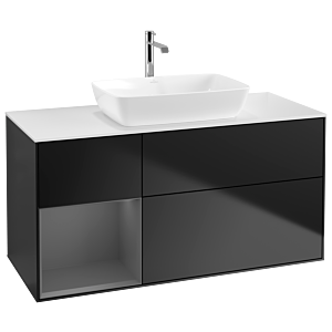 Villeroy und Boch Finion Waschtischunterschrank G821GKPD 120cm, Abdeckplatte white matt, Emotion, Regale Anthracite matt lacquer, Black matt lacquer