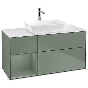 Villeroy und Boch Finion Waschtischunterschrank G821GMGM 120cm, Abdeckplatte white matt, Emotion, Regale Olive matt lacquer, Olive Matt Lacquer