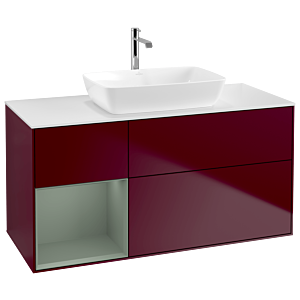 Villeroy und Boch Finion Waschtischunterschrank G821GMHB 120cm, Abdeckplatte white matt, Emotion, Regale Olive matt lacquer, Peony Matt