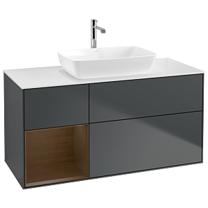 Villeroy und Boch Finion Waschtischunterschrank G821GNHG 120cm, Abdeckplatte white matt, Emotion, Regale Walnut Veneer, Midnight Blue Matt Lacquer