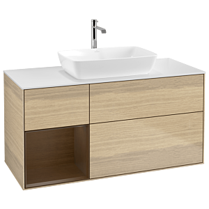 Villeroy und Boch Finion Waschtischunterschrank G821GNPC 120cm, Abdeckplatte white matt, Emotion, Regale Walnut Veneer, Oak Veneer