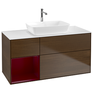 Villeroy und Boch Finion Waschtischunterschrank G821HBGN 120cm, Abdeckplatte white matt, Emotion, Regale Peony matt lacquer, Walnut veneer