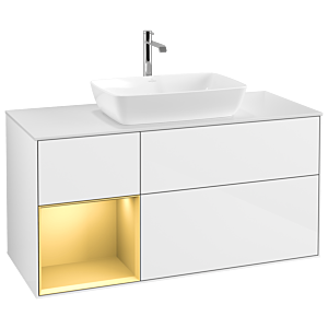 Villeroy and Boch Finion Villeroy and Boch Finion G821HFGF 120cm, cover plate white matt, Emotion, shelves gold matt lacquer, glossy white lacquer