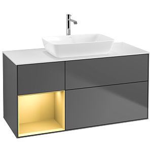 Villeroy und Boch Finion Waschtischunterschrank G821HFGK 120cm, Abdeckplatte white matt, Emotion, Regale Gold matt lacquer, Anthracite matt