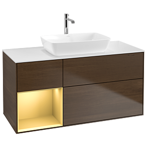Villeroy and Boch Finion Villeroy and Boch Finion G821HFGN 120cm, cover plate white matt, Emotion, shelves gold matt lacquer, walnut veneer