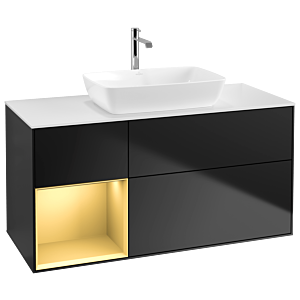 Villeroy und Boch Finion Waschtischunterschrank G821HFPD 120cm, Abdeckplatte white matt, Emotion, Regale Gold matt lacquer, Black matt lacquer