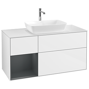 Villeroy und Boch Finion Waschtischunterschrank G821HGGF 120cm, Abdeckplatte white matt, Emotion, Regale Midnight matt lacquer, Glossy white lacquer