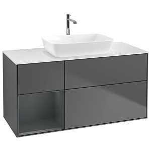 Villeroy und Boch Finion Waschtischunterschrank G821HGGK 120cm, Abdeckplatte white matt, Emotion, Regale Midnight matt lacquer, Anthracite matt