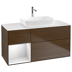 Villeroy and Boch Finion Villeroy and Boch Finion G821MTGN 120cm, cover plate white matt, Emotion, shelves white matt lacquer, walnut veneer