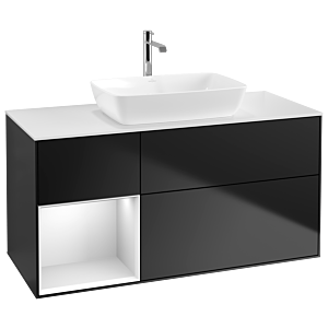 Villeroy und Boch Finion Waschtischunterschrank G821MTPD 120cm, Abdeckplatte white matt, Emotion, Regale White matt lacquer, Black matt lacquer