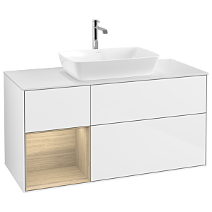 Villeroy und Boch Finion Waschtischunterschrank G821PCGF 120cm, Abdeckplatte white matt, Emotion, Regale Oak Veneer, Glossy white lacquer