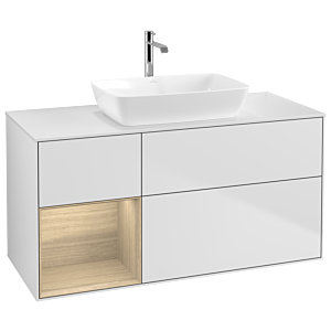 Villeroy und Boch Finion Waschtischunterschrank G821PCMT 120cm, Abdeckplatte white matt, Emotion, Regale Oak Veneer, White matt lacquer